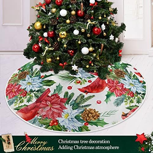 ALAZA Noel Ağacı Etek Dekorasyon, küçük Mini Ağacı Etek Süs 35.4 İnç ile Kırmızı Kuşlar Kardinal için Noel Partisi Tatil Ev Dekorasyonu