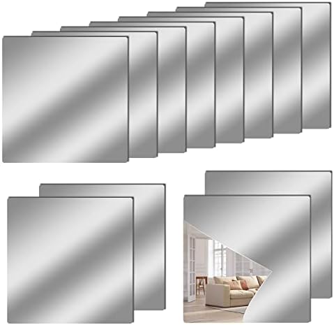 12 x 12 Akrilik Esnek Ayna Levhalar, 12 Paket Kendinden Yapışkanlı Ayna Fayans Kare Kesilebilir Ayna Duvar Çıkartmaları, cam Olmayan