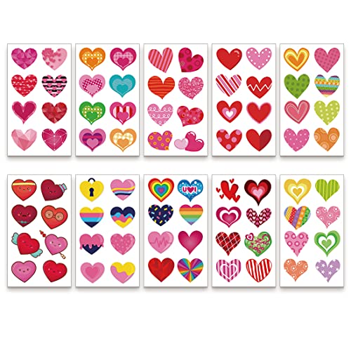Sevgililer Günü Çocuklar için Geçici Dövmeler 10 Sayfalık Kalp Dövmesi Erkek Kızlar için Sahte Dövme Kalp Yüz Çıkartmaları Geçici Dövmeler