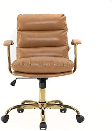 LeisureMod Regina Modern Yastıklı Deri Ayarlanabilir Yönetici ofis koltuğu Eğim ve 360 Derece Döner, Eyer Kahverengi
