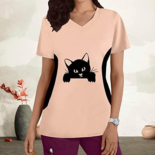 Casual Gömlek Kadın Bayan Artı Boyutu Üst V Boyun Kısa Kollu Kediler Baskılar T Shirt Uzun Kollu Gömlek Kadınlar için