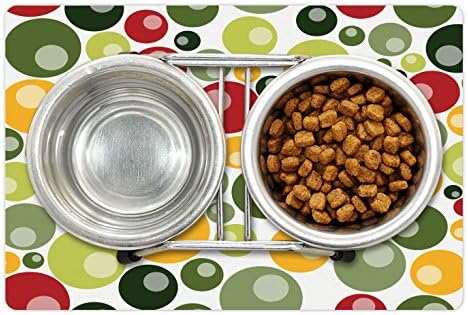 Yiyecek ve Su için Lunarable Retro Pet Mat, Daire Şekilleri ile Renkli Vintage Desen Funky Bubbles Soyut Tasarım Resmi, Köpekler ve