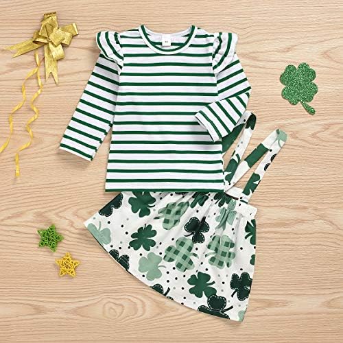 Bebek Kız Aziz patrick Günü Kıyafet Toddler Şanslı Ruffles T-Shirt Yonca Yonca Yeşil Elbise Jartiyer Etek Seti 6 M-4 T