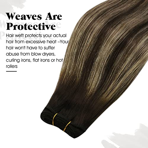 Moresoo Paket Klip + Dikmek insan saçı postiş 24 İnç Kahverengi Balayage saç ekleme Renk 4 Kahverengi Solma 27 Sarışın ve 4 (120g+100g)