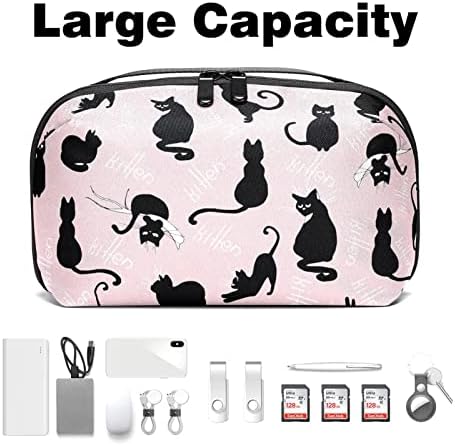 Taşıma çantası Seyahat kılıf çanta USB kablo düzenleyici Cep Aksesuar Fermuar Cüzdan, Hayvan Siyah Kedi Pembe Karikatür