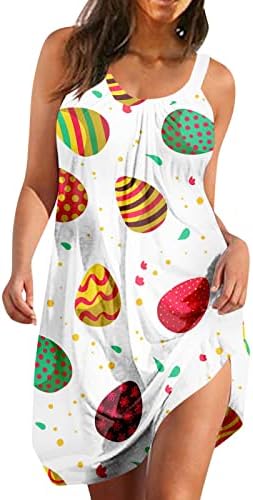 AİZONGK Kadın Kolsuz Tavşan Yumurta Desen Tankı Yelek Elbise Yuvarlak Boyun Elbise Plaj Elbise Boho Salıncak Sundress