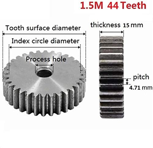 ZHENGGUİFANG ZGF-BR 1.5 M 44 Diş 1.5 Modülü Dişliler Pinyonlar Silindirik Düz Dişli (Diş sayısı : 44 Diş)