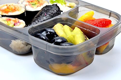 Youngever 7 Paket Bento yemek kabı, Yemek Hazırlama Kapları, Yeniden Kullanılabilir 3 Bölmeli Plastik Bölünmüş Gıda Saklama Kabı Kutuları