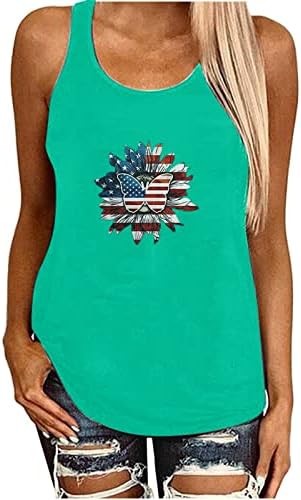 Kadın Yaz Tankı Üstleri Amerikan Bayrağı Vatansever T Shirt 4th Temmuz Yıldızlar ve Çizgili Kolsuz Tee Racerback Gevşek Üstleri