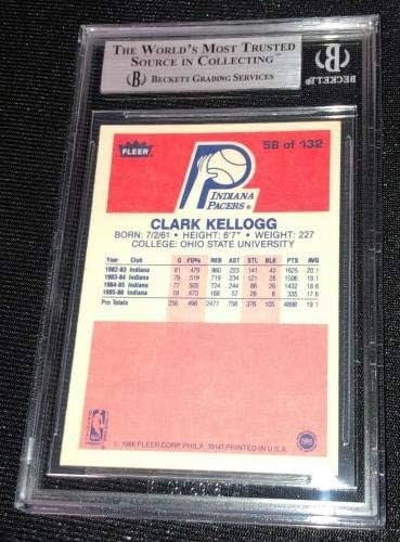 Clark Kellogg İmzalı 1986 Fleer Kartı Beckett İmzalı Pacers 00012279266-Basketbol İmzalı Kartlar
