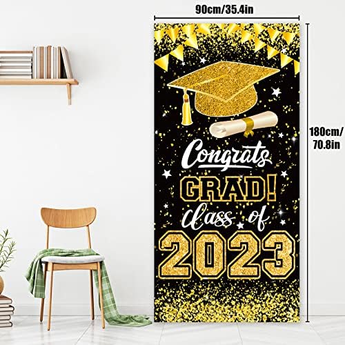 2023 Mezuniyet Partisi Süslemeleri-Siyah Altın Tebrikler 2023 Sınıfı Mezuniyet Afişi Asılı Sundurma İşaretleri Okul Koleji için Tebrikler