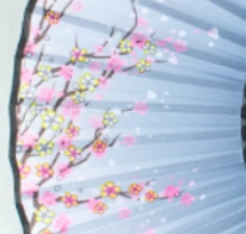 LEVALO El Fanlar Kadınlar için Katlanır, El Fan, Retro Mavi El İpek Çiçek Desen Kumaş Püskül Japon Büyüleyici Zarif Vintage Retro Tarzı