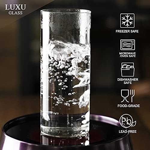 LUXU içme bardakları 20 oz, 4'lü ince Highball Bardak Takımı, Su, Meyve Suyu, Bira, içecek ve Kokteyller ve Karışık içecekler için