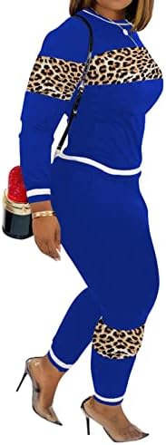 Rımhold kadın 2 Parça Kıyafetler Rahat Patchwork Leopar Baskı Uzun Kollu Üst ve Sweatpants Cepler Jogger Setleri