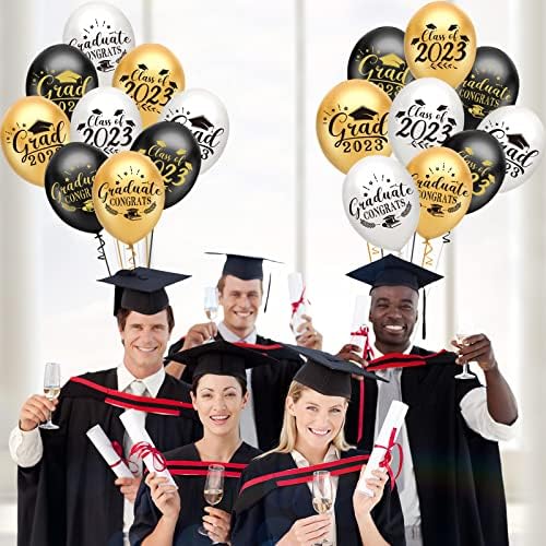 PLULON 18 Adet Mezuniyet Balonları, 2023 Sınıfı Tebrikler Balonlar Siyah Altın Grad Parti Balonları Mezuniyet Partisi Süslemeleri için