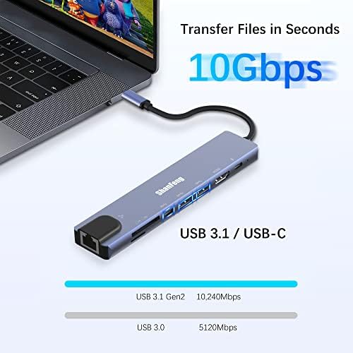ShanFeng USB C Yerleştirme İstasyonu, 4K 60Hz HDMI, 100W PD,10Gbps USB C ve 2 USB A Veri Bağlantı Noktasına sahip 8'i 1 arada USB-C