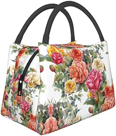 Evealyn Vintage Çiçek Baskılı Öğle Yemeği çantası Öğle Yemeği Kutusu Taşınabilir Çok Fonksiyonlu ısı yalıtım çantası İçin Uygun Piknik