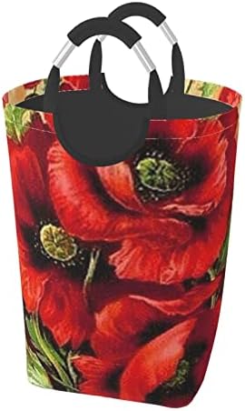 Güzel Kırmızı gelincik çiçeği Kirli Giysiler Paketi, Katlanabilir, Saplı, Banyo dolabı İçin uygun Ev Depolama