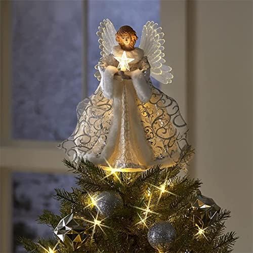 QBOMB noel ağacı melek üst süslemeleri, yanıp sönen LED ışıkları ile noel melekler, 7.8 Noel süslemeleri ve ev dekorasyonu tatil süslemeleri