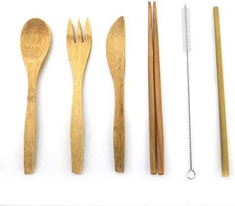 Bambu Çatal Seyahat Eşyaları Set Kullanımlık Sofra Takımı Sofra Çevre Dostu Bıçak / Çatal / Kaşık / Çubuklarını / Payet / Payet Temizleyici