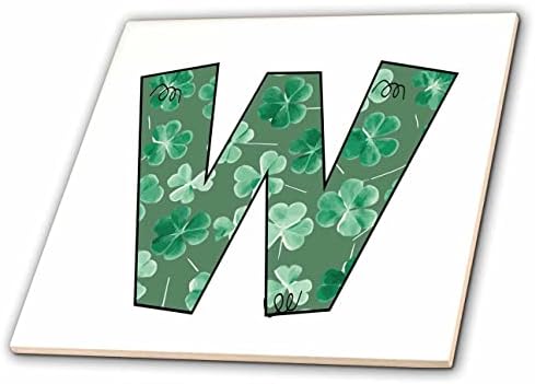 3dRose Sevimli Yeşil Dört Yapraklı Yonca Kıvırcık Cue Monogram İlk W-Fayans (ct-375834-2)