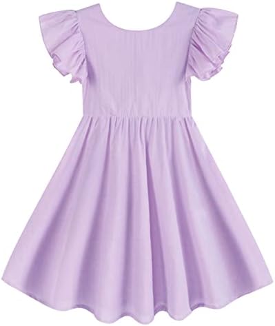 GSVIBK Toddler Kız Pamuk Elbise Çarpıntı Kollu Bebek Backless Elbise Çocuklar Ilmek Fırfır Elbise Rahat Parti Elbiseler