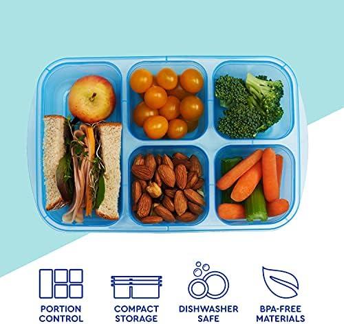 EasyLunchboxes ® - Patentli Tasarım Bento Öğle Yemeği Kutuları-Okul, iş ve Seyahat için Yeniden Kullanılabilir 5 Bölmeli Gıda Kapları,