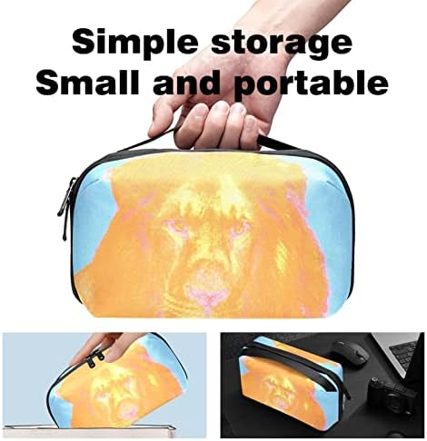 Taşıma çantası Seyahat kılıf çanta USB kablo düzenleyici Cep Aksesuar Fermuar Cüzdan, Aslan Desen Hayvan Büyük Kedi Altın