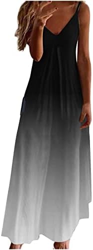 lczıwo kadın Yaz uzun elbise Rahat Degrade Spagetti Kayışı V Boyun Kolsuz Elbise Gizlemek Göbek Maxi Elbise ile Cep