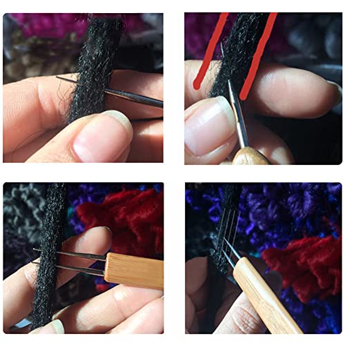 2 Kafa Tığ Kanca Bambu Saplı Kanca Tığ Kanca Saç Dreadlocks Dokuma İğne Peruk Yapma Araçları Dreadlock(0.75 mm 1 + 2 kanca)