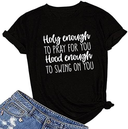 Bayan Komik Mektuplar Baskı T Shirt Yuvarlak Boyun Kısa Kollu Gömlek Sevimli Grafik Temel Tees Yaz Casual Gevşek Tops