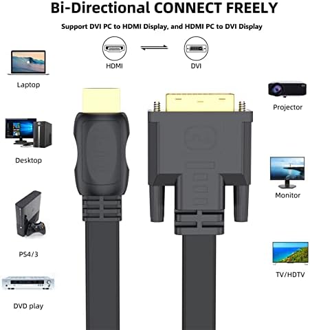 HDMI-DVI Kablosu 5 Paket, 6 Fit Çift Yönlü Altın Kaplama DVI-HDMI Adaptör Kablosu, Tam 1080P Yüksek Hızlı HDMI Erkek-DVI-D Erkek Monitör