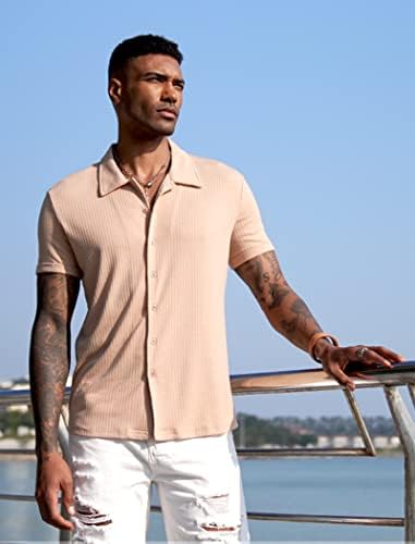 Tınkwell Erkek Örme yazlık gömlek Kısa Kollu Slim Fit Streç Casual Düğme Aşağı Kas Gömlek Erkekler için