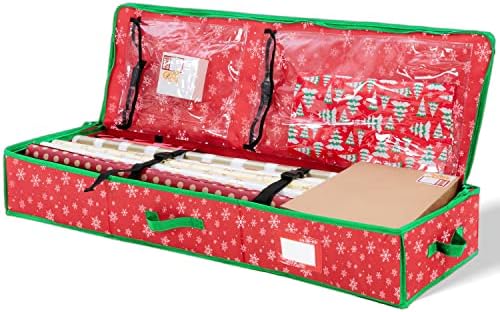 Joıedomı 40 Hediye Paketleme Kağıdı Saklama Kapları, İç Cepli Kar Tanesi Desenli Noel Sarma Düzenleyici Taşıma Kolları ve Fermuarlı