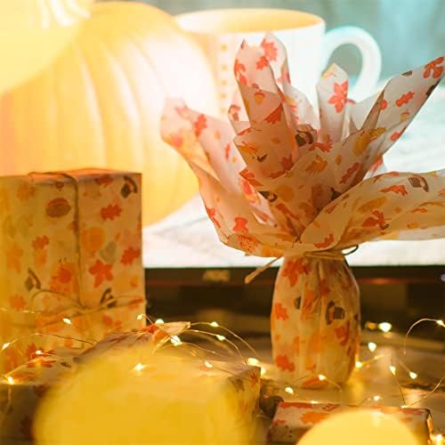 Kavoc 60 Yaprak 20x20 İnç Büyük Boy Akçaağaç Yaprakları Kağıt Mendil hediye paketi Doku Şükran Ambalaj Kağıdı Rustik Sanat Tatil Ambalaj