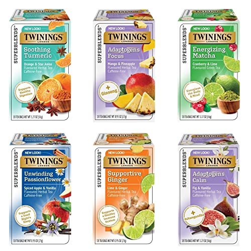 Twinings Superblends Probiyotikler + Nane ve Rezene Kafeinsiz Bitki Çayı, Fincan Başına 250 Milyon CFU, 18 Adet (6'lı Paket)