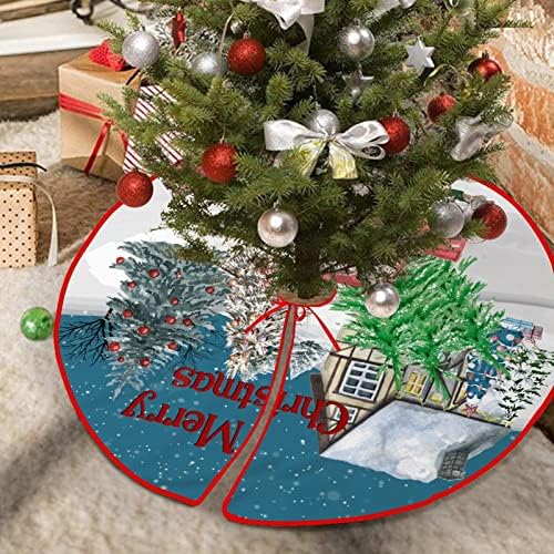 Merry Christmas Ağacı Kamyon Noel Ağacı Etek 48 İnç Noel Ağaçları Çelenk Dekor Kırmızı Kamyon Kış Kar Kadife Ağacı Mat Noel Süslemeleri