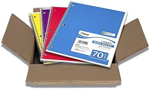 Mead Spiral Defter, Geniş Çizgili, 1 Konu, 70 Kağıtlar, 8 x 10,5 İnç, Çeşitli Renkler (05510) 24'lü Paket