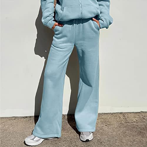 Kadın 2 Parça Polar Eşofman Kıyafetler Uzun Kollu Crewneck Kazak Kazak İpli koşucu pantolonu Salonu Setleri