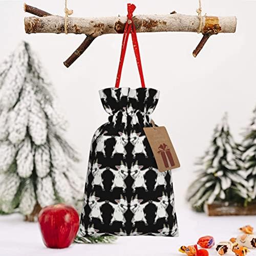 Drawstrıngs noel hediyesi Çanta Sevimli-Dabbing-Beyaz-Keçi Hediyeler ambalaj Poşetleri Noel Hediyesi Ambalaj Çuval Torbalar Orta