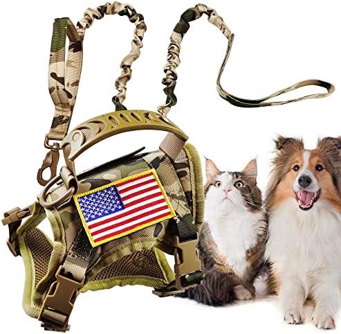 Taktik Kedi Koşum ve Tasma Yürüyüş için Kaçış Geçirmez, Ayarlanabilir Askeri K9 evcil hayvan yeleği Koşum Büyük Kedi, Köpek Yavrusu