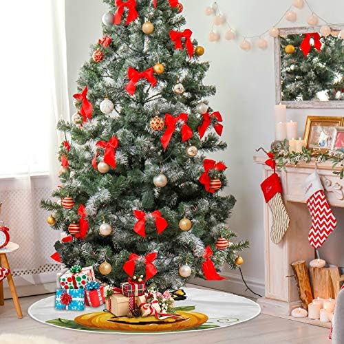 ALAZA Christmastree Etek Dekorasyon, küçük Mini Ağacı Etek Süsleme 35.4 İnç ile Sevimli Siyah Kedi Cadılar Bayramı Kabak Cadılar Bayramı