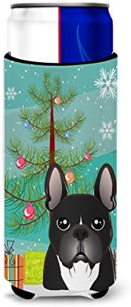 Caroline's Treasures BB1599MUK Noel Ağacı ve Fransız Bulldog İnce kutular için Ultra Hugger, Soğutucu Kol Hugger Makinede Yıkanabilir