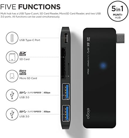 elago Alüminyum Şarj Çoklu Hub USB-C- [Güç Teslimatı] [Şarj Çoklu Hub] [5 Yuva Veri Aktarımı] - Tamamen Yeni MacBook ve Pro için, Tüm