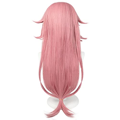ANOGOL saç bonesi + Yae miko Genshin Darbe Koyu Pembe Peruk Uzun Kıvırcık Sentetik Saç Patlama Saçak Saç Modelleri Anime Cosplay
