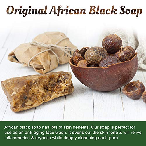 Çay Ağacı ile Saf Doğal Afrika Siyah Sabun Çubukları (3'lü Paket) Yüz ve Vücut için Organik Ham Sabun, Akne Tedavisi ve Koyu Leke Çıkarıcı