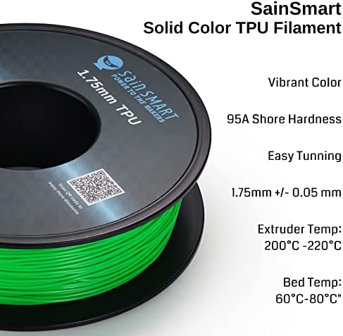 SainSmart Neon Renk TPU, 1.75 mm Esnek TPU 3D Yazıcı Filament 800g, Boyutsal Doğruluk + / -0.05 mm, Neon Yeşili