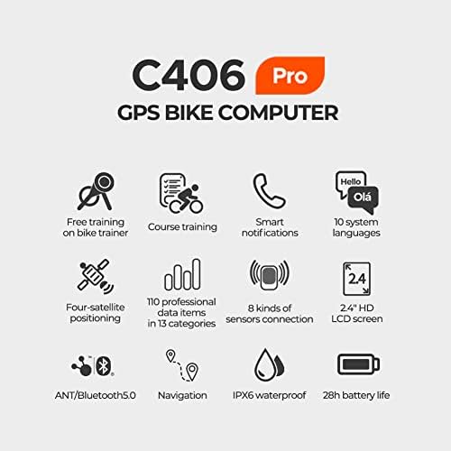 Magene C406PRO GPS Bisiklet Bilgisayarı ANT + ve Bluetooth 5.0, 2.4 İnç yüksek çözünürlüklü LCD Ekran, 8 Çeşit Sensör Bağlantısını