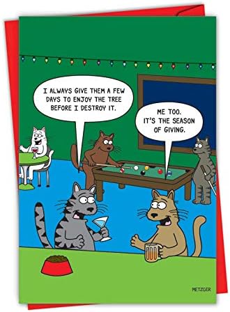 NobleWorks-Merry Christmas Tebrik Kartı (4. 63x6. 75 İnç) Karikatür Noel Kırtasiye Notecard - Sezon Veren C7136XSG