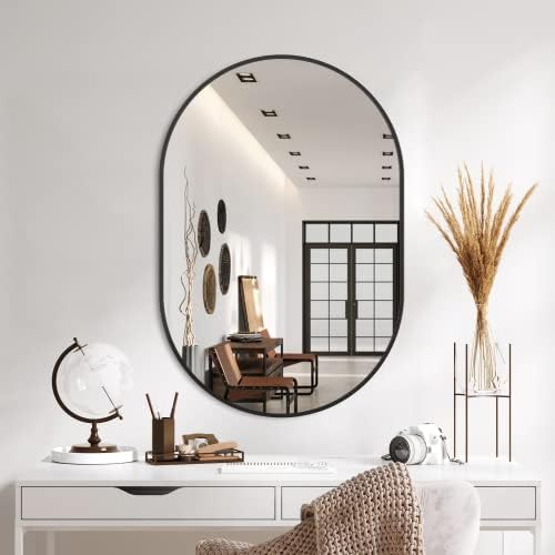 Banyo aynası Duvar,36x 24, Siyah Oval Ayna Yatak Odası Giriş Banyo, Metal Çerçeveli makyaj masası aynası(36x 24, Siyah)